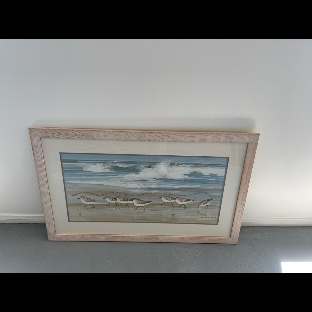 NEW shannon Daigle fine art sandpipers beach framed painting 24x35” coastal